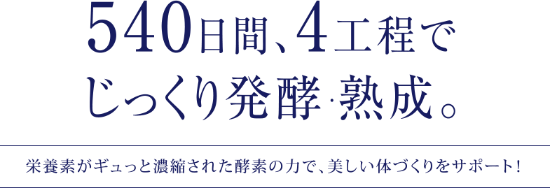 540日間、4工程でじっくり発酵・熟成。栄養素がギュっと濃縮された酵素の力で、美しい体づくりをサポート！